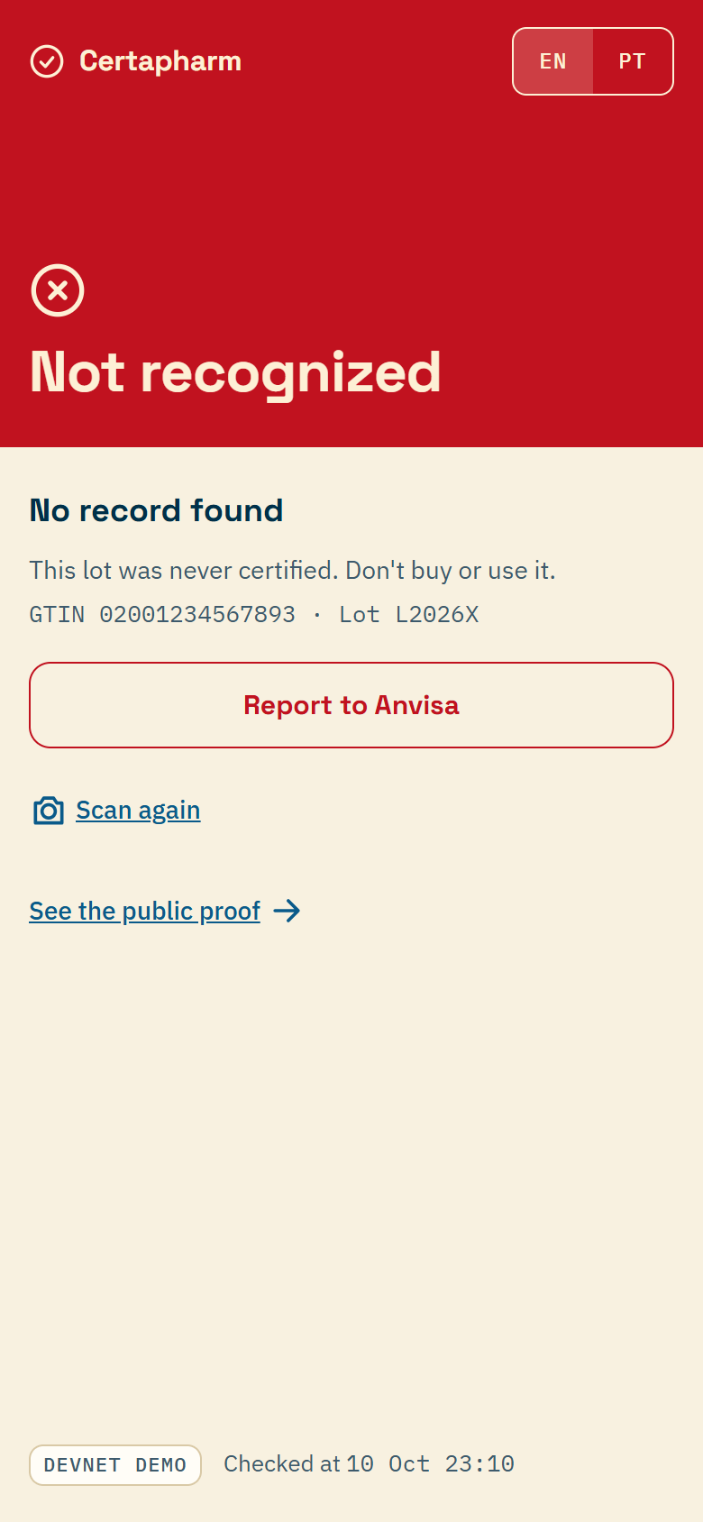 Not recognized verdict screen